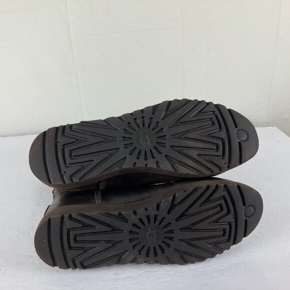 UGG Women Sz 8 Leather Shearling Lined Brown Mid Calf Boots Fall Winter Pull On - Picture 8 of 8